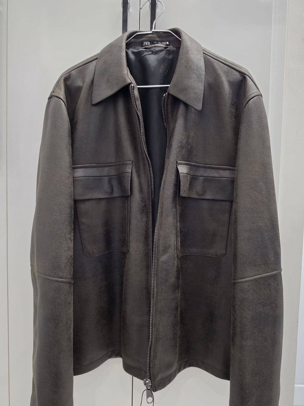 ZARA Men's Dark Brown Suede-Look Zip Shirt Jacket